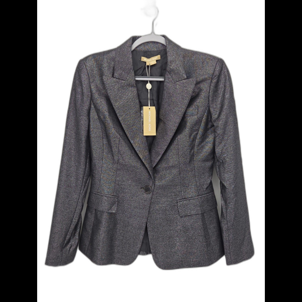 New Michael Kors Collection Italy Gunmetal Metallic Wool Blazer Jacket Womens 6